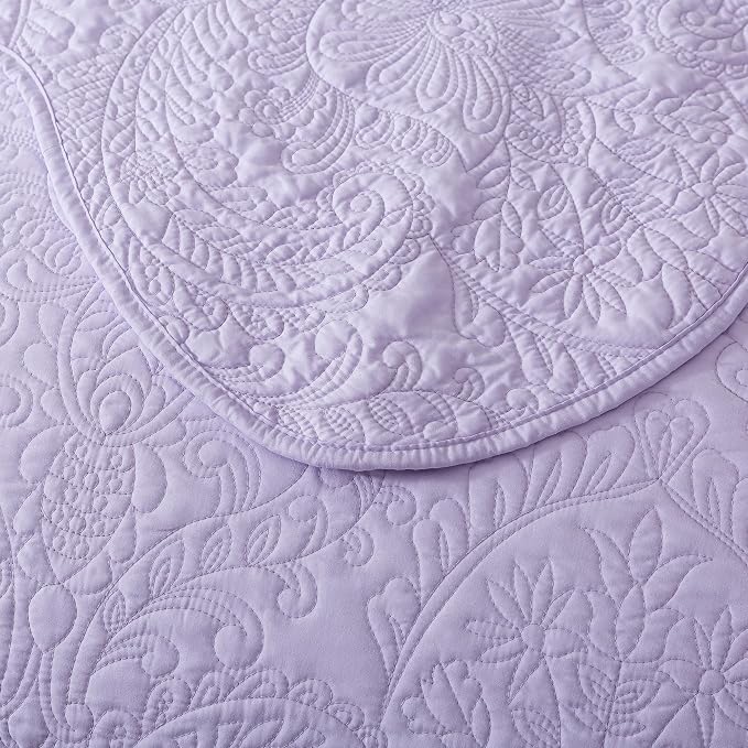 HoneiLife Quilt Sets King Size - Microfiber Bedspreads for King Bed, 3-Piece Lightweight Coverlets, Retro Bedlinen Sets, King Quilt Bedding Set All Season Use-Light Purple