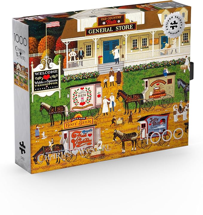 Buffalo Games Charles Wysocki Storin Up 1000 Piece Jigsaw Puzzle - Silver Select, 26.75 x 19.75 in, with Poster - 1000 Piece Puzzle for Adults - Americana Village Scene - Foil Accent Box