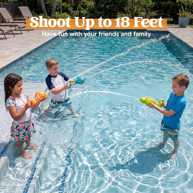 JOYIN 3 Pack Animal Water Guns for Kids, Assorted Colors, 7.5in Long, Easy to Fill and Shoot, Durable Plastic, Water Soakers for Kids Swimming Pool Beach Outdoor Activity Fighting Play Toys