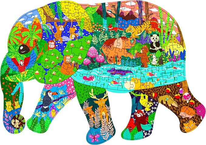 PINU Jigsaw Puzzles for Kids Ages 3-5, 6-8, 8-10, Children Colorful Fun Animal Shaped Puzzle Learning Educational Toys Gifts Games for Boys and Girls (Elephant-200 PCS)