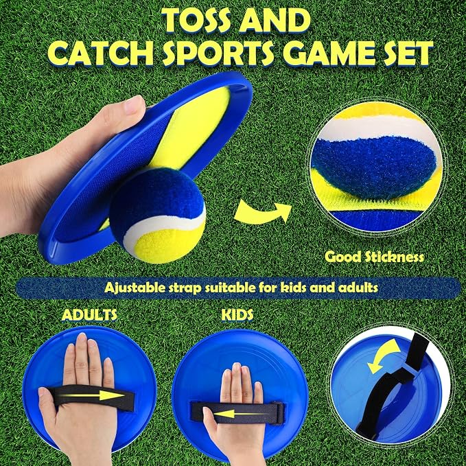 Charniol Kids Toys Toss and Catch Game Set Beach Game Outdoor Ball Sports Games Toss and Catch Ball Nylon Toys for Kids Adults(Blue Yellow,12 Paddles 6 Balls)