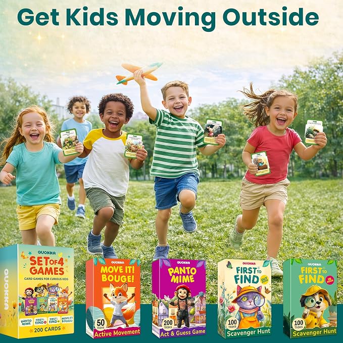 QUOKKA Scavenger Hunt Game for Kids Ages 4–8 – Outdoor Adventure Card Set with 100 Creative Tasks for Camping, Backyard Play & Summer Activities