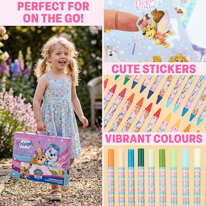 Get Trend Paw Patrol Kids Art Supplies Case with Colored Pencils, Crayons, Washable Markers, Sticker Sheets, Arts and Crafts Drawing Kit, Coloring Set, Creative Gifts for Girls