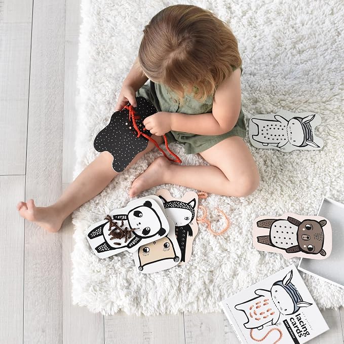 Wee Gallery Baby Animals Lacing Cards, Sewing Board and Travel Game for Toddlers and Preschoolers, Fine Motor Skills Toy, Montessori-Inspired Educational Kids Craft Activity for Ages 3+