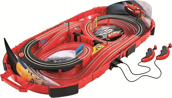 Carrera Speed Arena Cars Slot Car Race Track Set – Lightning McQueen | Portable slot car track toy, race-in-a-case design, includes McQueen & Ramirez cars, travel-friendly for kids, easy setup