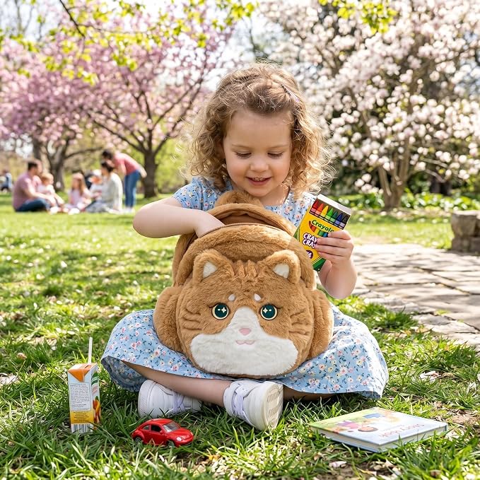 Lazada Adorable Cat Toddler Backpacks - Shaped Plush Backpack for Kids & Cat Lovers, Soft Stuffed Animal Backpack, Perfect for School, Travel & Daily Use 11Inches