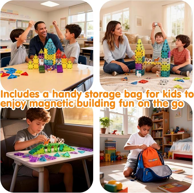 Magnetic Tiles Farm Animals 52PCS, STEM Toys Magnet Building Blocks for Toddler Ages 3-8, Kids Construction Stacking Tiles Toys Gifts for Boys Girls