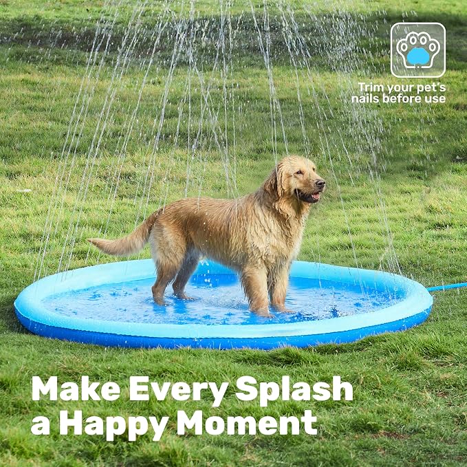 SLOOSH 60" Non-Slip Splash Pad Sprinkler - Outdoor Water Toys Play Mat for Toddlers Kids Dogs, Outside Thickened Sprinkler Pool Party Durable Backyard Fountain for Girls Boys Pets (60in, Blue)