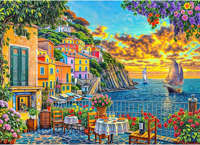 Romantic Cinque Terre Puzzles for Adults 1000 Piece, Jigsaw Puzzles for Adults, Adult Challenging Game Toys, Impossible Puzzle, Family Decoration Puzzle