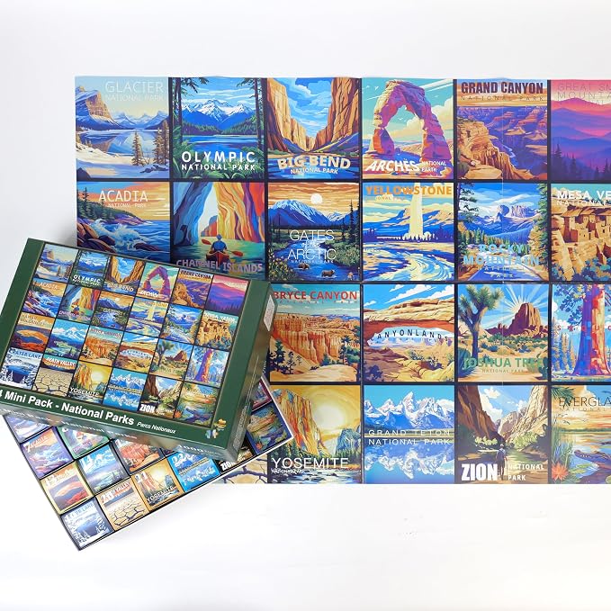 rokt&razo, 24 National Parks, 1000 Pieces Daily Challenge Pack, 24 Mini Pack Jigsaw Puzzle, Advent Calendar, Family Game Nights, Finish Size 27.5 * 19.7 in