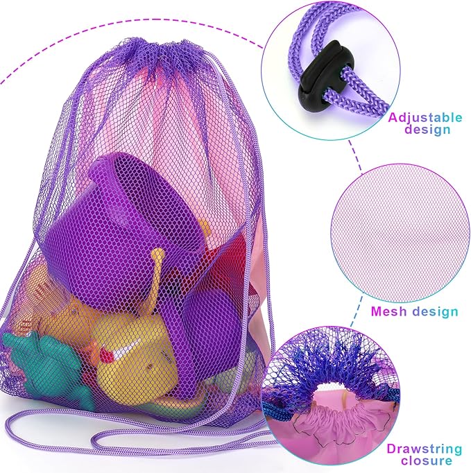 Vodolo 3pcs Beach Toy Bag,Mesh Travel Sand Toys Backpack for Sandbox Buckets,Beach Vacation Essentials for Kids,Shell Collecting Bag Shelling Tools,Must Haves Sand Box Toys Seashell Bags