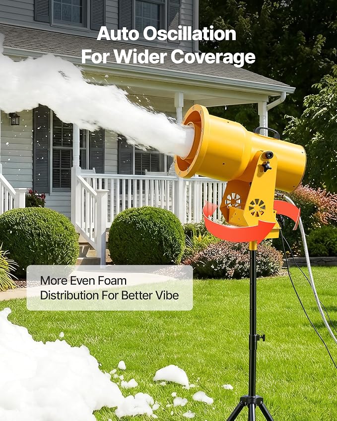 VEVOR Foam Machine, Auto Oscillation Foam Cannon Party Machine, Bubble Cannon with Fan, 3-Color LED Lights & Triangular Structure, Dense Foams Maker for Gatherings, Backyard, Celebrations & Party