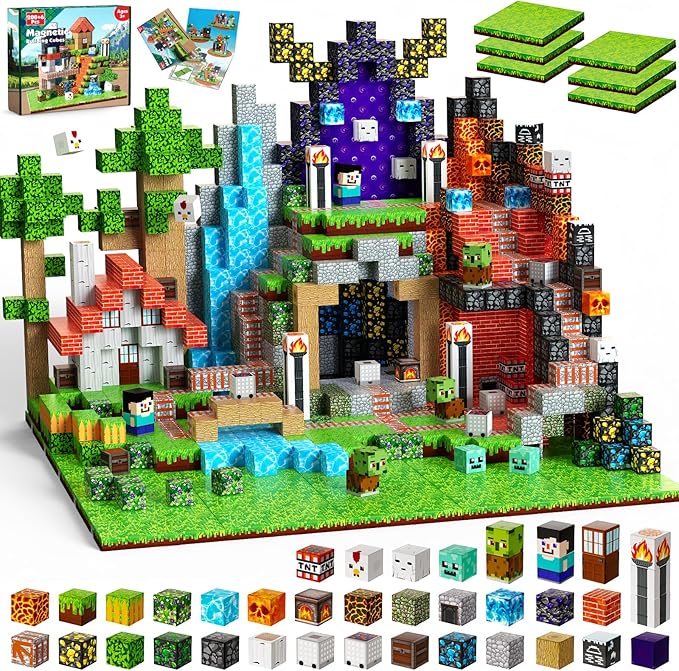 200PCS Magnetic Blocks - Magnetic Blocks with 6 Base Plate, Magnetic Building Blocks for Kids Ages 4 5 6 7 8, Stacking Magnets, Birthday Gifts for 3-8 Year Old Boy Girls