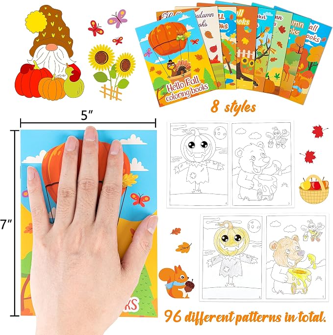 90shine 72PCS Fall Coloring Books for Kids, Thanksgiving Party Favors in Bulk Goodie Bag Stuffers Ages 3-5 4-8