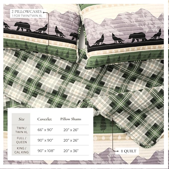 Great Bay Home Lodge Quilt Set - 3-Piece Full/Queen Size Rustic Bedding Set - Lightweight, All-Season, Reversible Bedspread (Forest Patchwork)