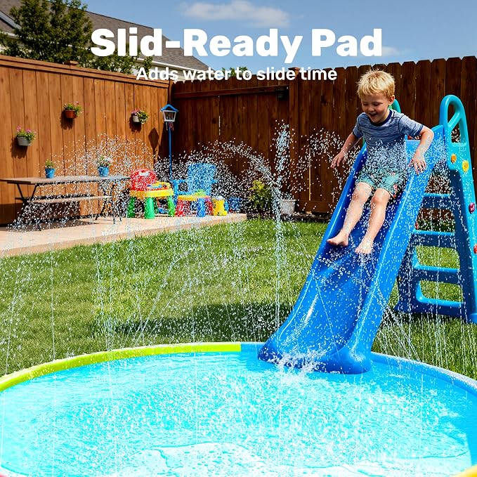 SLOOSH 120" Non-Slip Splash Pad Sprinkler - Outdoor Water Play Toys Backyard Fountain Mat for Toddlers Kids Dogs, Thickened Sprinkler Outside Pool Party Durable for Girls Boys Pets (120in, Multicolor)