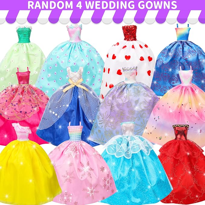 Style Shine Doll Clothes and Accessories Kit,4 Wedding Gowns 2 Evening Dresses 8 Fashion Dresses 6 Set Casual Outfit Top and Pant 2 Swimsuit,18 Hanger 10 Shoe 20 Accessories Toys for Girls Kid Gift