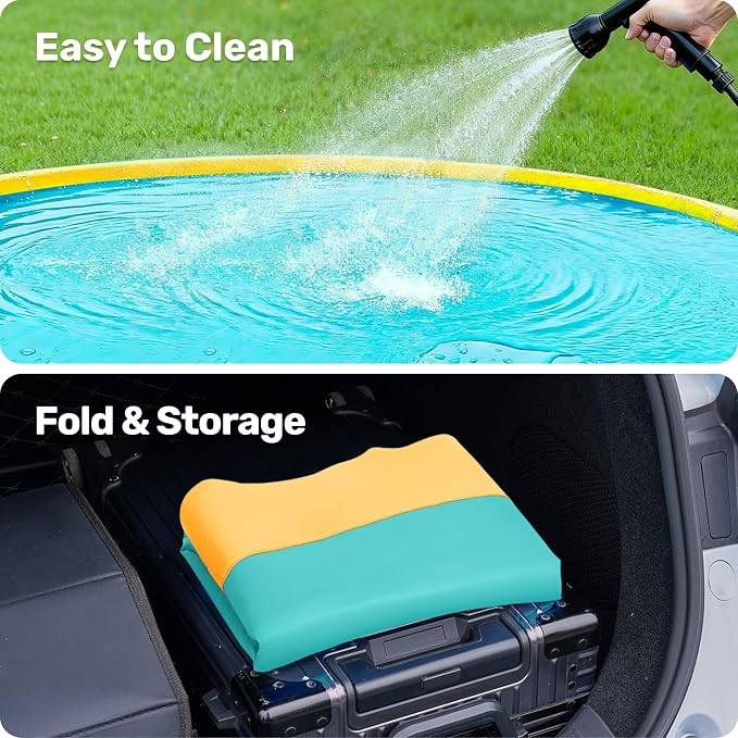 SLOOSH 120" Non-Slip Splash Pad Sprinkler - Outdoor Water Play Toys Backyard Fountain Mat for Toddlers Kids Dogs, Thickened Sprinkler Outside Pool Party Durable for Girls Boys Pets (120in,Orange&Blue)