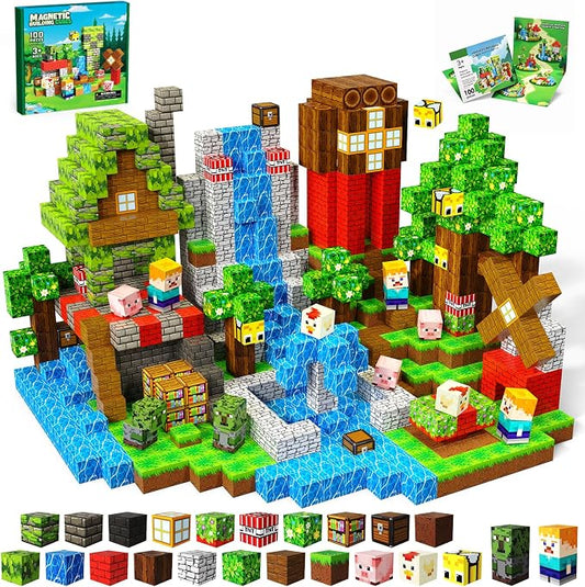 Magnetic Blocks, 100PCS Magnetic Building Blocks, Stacking Magnets for Kids, Sensory Toy for STEM Constructions Magnet Blocks for Boys Girls Age 3+, Christmas Birthday Gifts, Treehouse