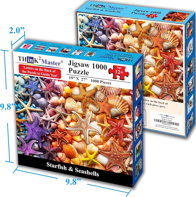 Think2Master Colorful Rainbow of Starfish & Seashells 1000 Pieces Large Format Jigsaw Puzzle for Kids 13+, Teens, Adults & Families. Beautiful Vibrant Illustration Artwork Size: 26.8” X 18.9”