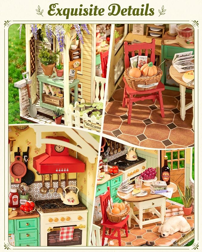 Rolife DIY Miniature House Kit for Adults - 1:18 Farmhouse Kitchen Dollhouse Kit with LED Light, Wooden 3D Puzzle Model Building Set, Tiny House Diorama Craft Kit, Ideal Gift for Men Women Hobbyists