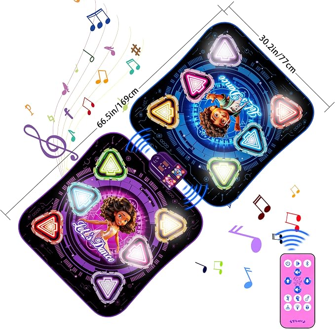 Dance Mat, 2026 Light Up 2-Player Opposing Dance Pad with Single & Double Player Modes, 12-Button Kids Music Toys with Bluetooth, Birthday for 3-12 Year Old Boys Girls