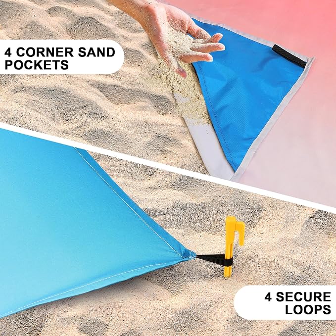 AISPARKY Beach Blanket Waterproof Sandproof Extra Large, Oversized Beach Mat, Quick Drying&Compact&Lightweight, Picnic Blankets Vacation Essentials for Outdoor Beach Camping (79" X 83" (4 Person))