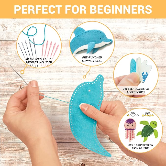 Craftorama Sewing Kit for Kids, Fun and Educational Fairytale Craft Set for Boys and Girls Age 7-12, Sew Your Own Felt Animals Craft Kit for Beginners, 165 Piece Set