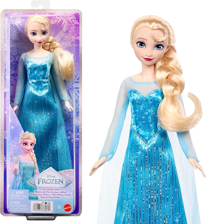 Mattel Disney Frozen Elsa Fashion Doll in Sparkling Removable Dress with Cape, Shoes and Braided Hair, Posable & Collectible, Inspired by Movie