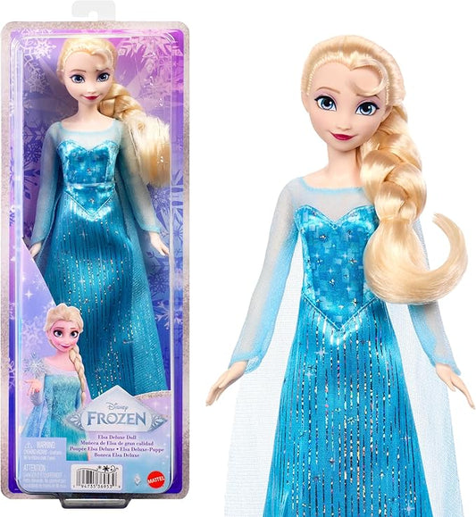 Mattel Disney Frozen Elsa Fashion Doll in Sparkling Removable Dress with Cape, Shoes and Braided Hair, Posable & Collectible, Inspired by Movie