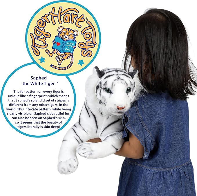 TigerHart Saphed The White Tiger - Squeeze Me! - 17 Inch Stuffed Animal Plush