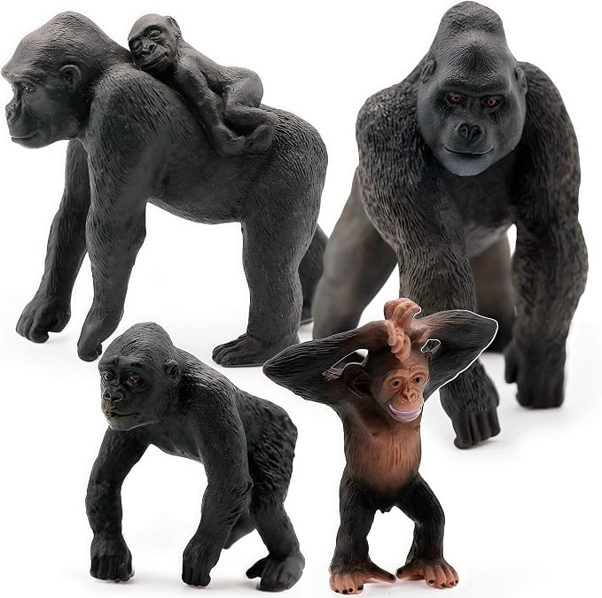 Gemini&Genius Gorilla Toys, Safari Animal Toys Gorilla Family Figurines, Wildlife World Action Figure, Backyards Garden Flowerpot Room Decoration, Cup Cake Toppers for Ages 3 Years Old & Up Kids
