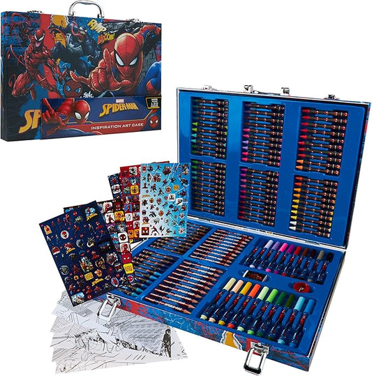 Marvel Art Case for Boys with Colored Pencils Washable Markers Crayons Stickers Drawing Supplies Travel Paint Kit Gifts for Kids (Spiderman Art Case)