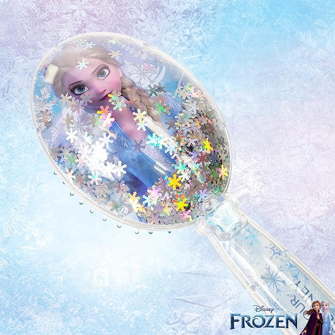 LUV HER Disney Frozen II Girls Snowflake Confetti One Hair Brush featuring Elsa, Silver - Ages 3+