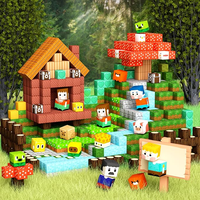 GobiDex 100PCS Magnetic Blocks Farm Animal Playset for Boys and Girls, STEM Sensory Building Toys, Preschool Educational Gifts for Kids
