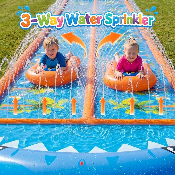 40×5.9FT Heavy Duty Slip and Slide with Sprinkler and 2 Boards, Water Slide for Adults with 3-Way Water Sprinkler, Giant Slip n Slide for Outdoor Backyard Lawn Kids Teens and Adults (Blue&Orange)