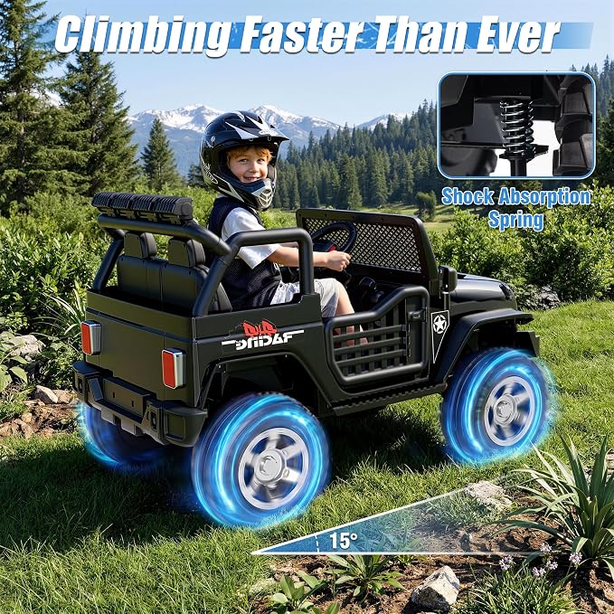 24V 4WD Ride on Truck Car w/800W Motors, 2 Seater, Remote Control, Gift Flower, 3 Speeds, Pop Music, Power 4 Wheels, 24 Volt Ride on Toy Cars for Big Kids Boys Girls, Black
