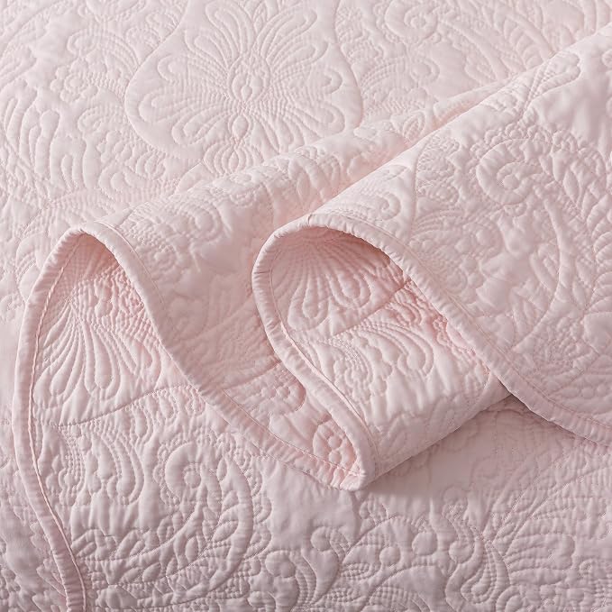 HoneiLife King Size Quilt Sets - 3 Piece Microfiber Quilt Set Lightweight Bedspreads Reversible Coverlets Rustic Bed Cover King Quilt Bedding Set All Season Quilts-Light Pink