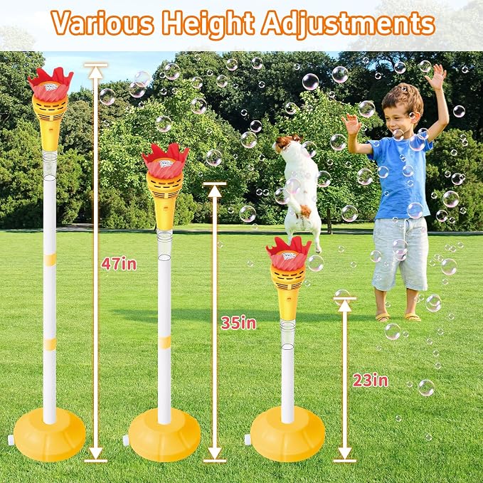 Infowush Torch Bubble Machine for Kids, Rechargable Bubble Maker Bubble Toys with Light, Outdoor Automatic Standing Height Adjustable Bubble Machine for Toddlers 1-3, Christmas Birthday Party Gifts