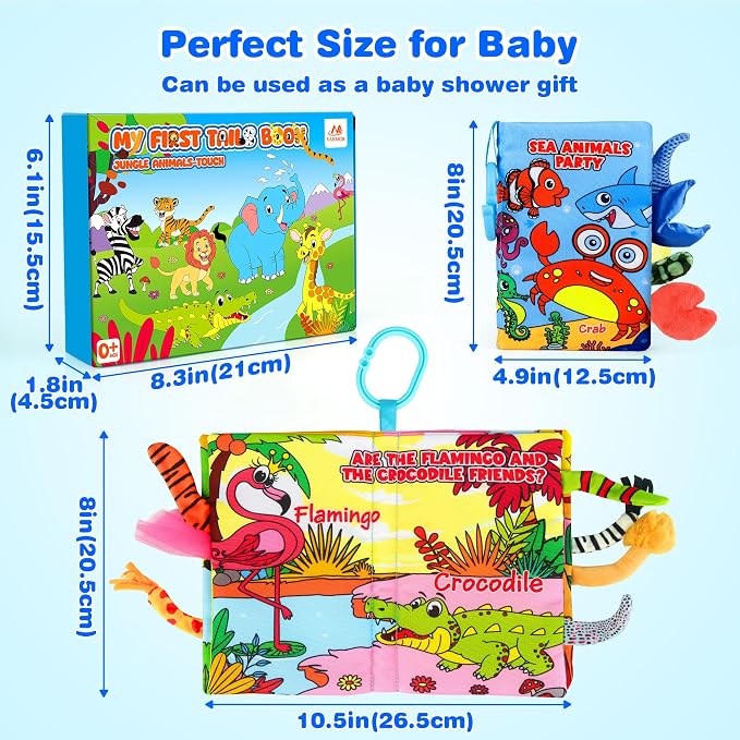Vanmor 2 Pack High Contrast Crinkle Baby Cloth Books 0-6 Months, Interactive Sensory Touch Feel Soft Busy Books for Infants, Tummy Time Car Seat Travel Essentials, Montessori Newborn Development Gift