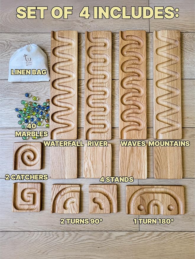 Marble Run Track Race Personalized Wooden Maze Board Ball Run Course Gift for Kids Run Race Winding Track Roller (Set of 4)