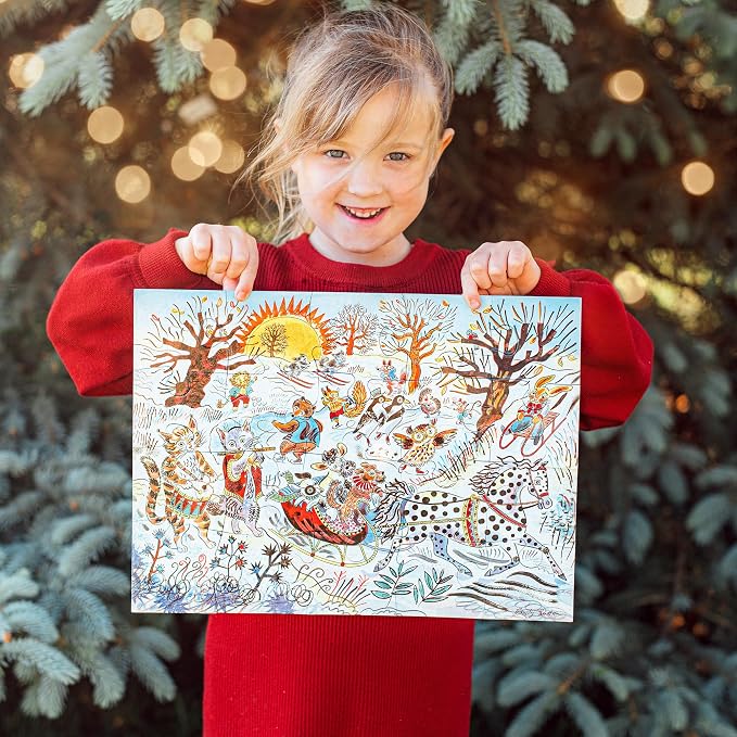 eeBoo 20 Piece Giant Floor Puzzle - Winter Sleigh Ride Children's Puzzle Sleigh Themed, Large Pieces for Small Hands to Develop Motor Skills