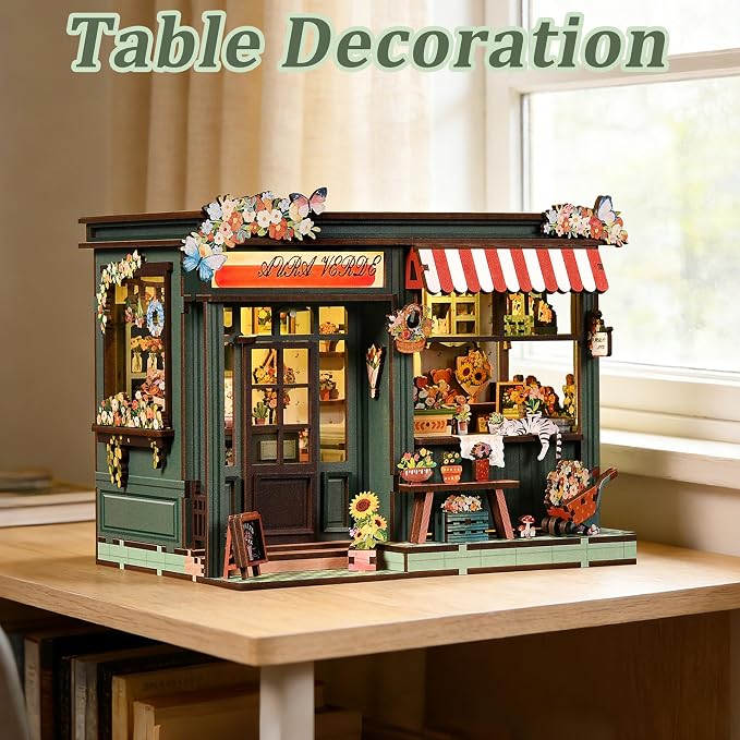 ISSEVE Florist Book Nook Kit for Adults Miniature House Kit Booknook Decor | Gifts for Book Lovers Friends Holidays, Bookshelf Insert Decor, DIY Crafts Kit,3D Wooden Puzzle, 259Pcs, 3-5 Hrs Build