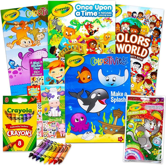 Crayola Coloring Books for Kids Learning Set Bundle - 7 Pc Animal Coloring Activity Books Learning Crayons and Stickers