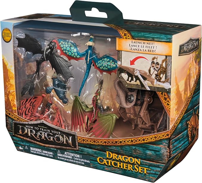 DreamWorks Dragons, 5-Pack Dragon Catcher Set with Hiccup’s Mangler Net Launcher, Kids Toys for Boys & Girls Ages 4 and up