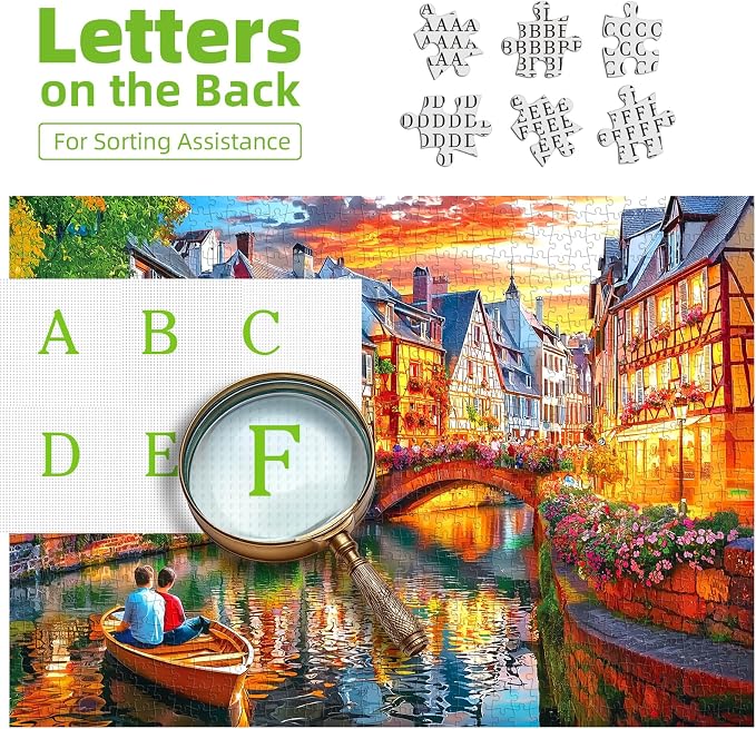1000 Piece Puzzle for Adults - Colmar Canal Puzzle with Letters on Back 27.5"x19.7", Nature Lovers Challenging Jigsaw Puzzle - for Adults Relax, Art Gift, Family Game Night
