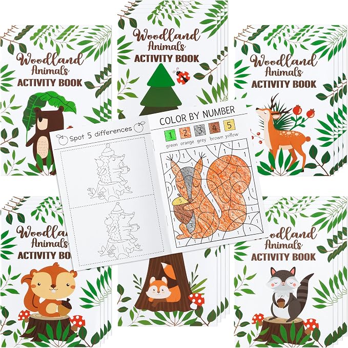 Dvbonike 24Pcs Woodland Animals Activity Books for Kids Forest Creatures Mini Fun Games Coloring Book in Bulk Wild Party Favors Goodie Bags Stuffers for Birthday Classroom School Rewards Supplies