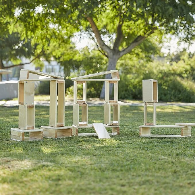 ECR4Kids Blocks and Arches Wooden Stacking Playset, Montessori Toys, Natural, 18-Piece