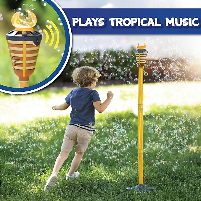 Tiki Torch Bubbler - Valentine's Bubble Machine with Lights and Music, Bubble Blower and Wand, Rechargeable Outdoor Toy for Kids Teens Birthday Party, 4 Feet Tall, Includes 4oz Bubble Solution