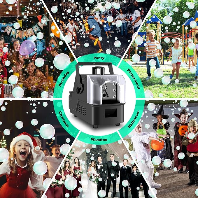 Fog Bubble Machine with 6 PCS RGB Lights & Remote,900W 3 in 1 Smoke Bubble Maker Unleash High-Output Long-Range Bubble & Fog Blower for Halloween Christmas Party Wedding Birthday (Small)